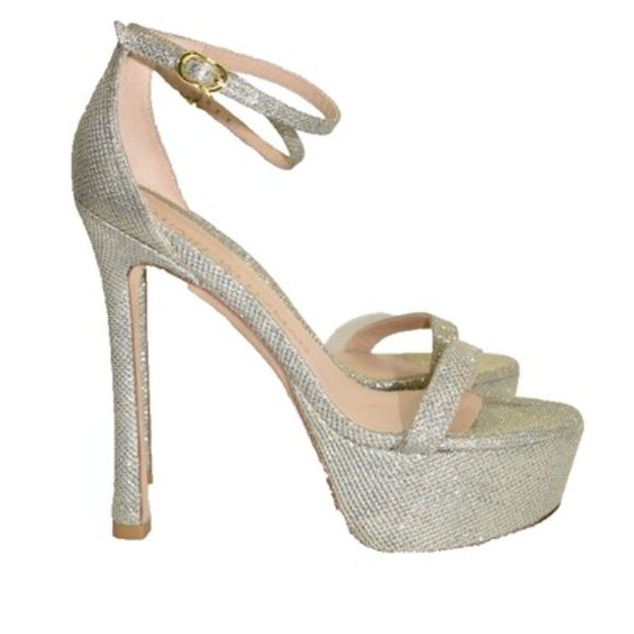 $575 STUART WEITZMAN Nudistcurve Hollywood LT GOLD Platform Sandals 8 (2) (PB14) - Picture 2 of 8